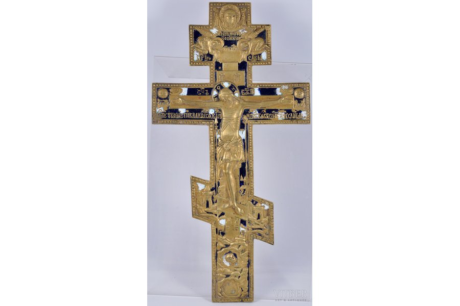 Crucifix, copper alloy, 2-color enamel, Russia, the border of the 19th and the 20th centuries, 37.5x19.5 cm