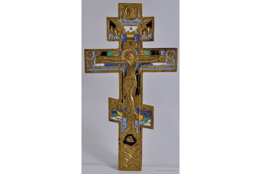 Crucifix, copper alloy, 6-color enamel, Russia, the border of the 19th and the 20th centuries, 20х11 cm