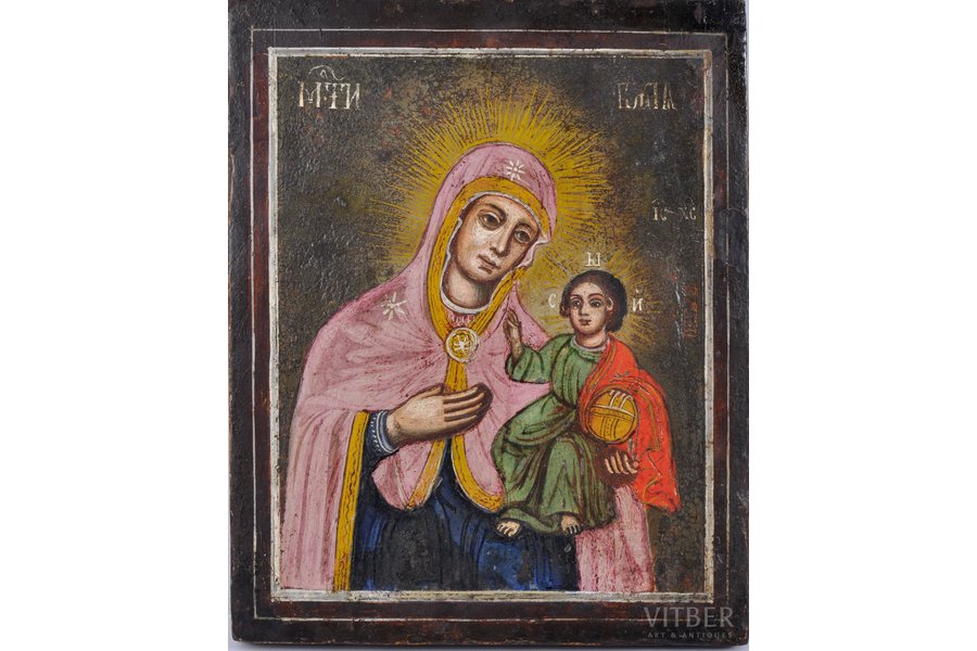 Smoļenskaja Dievmāte (Odigitrija), dēlis, gleznojums, Krievijas impērija, 18. gs. 2. puse, 24x19 cm