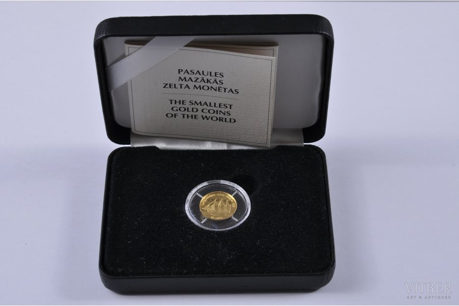 10 латов, 1997 г., золото, Латвия, 1.24 г, Ø 13.92 мм, Proof, с сертификатом