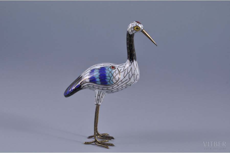 Figurine, Crane, metal, enamel cluazone, China, 11 cm