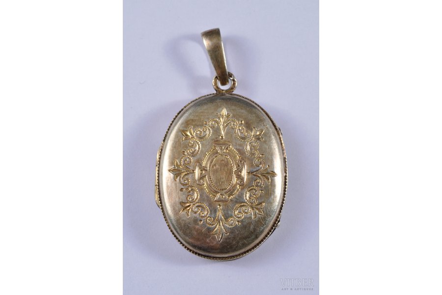 медальон, серебро, позолота, 84 проба, 10.5 г., размер изделия 53х29 см, начало 20-го века, Российская империя
