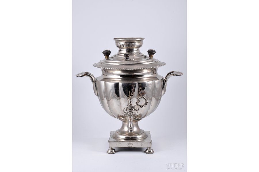 samovar, Grigory Ermilov. Tula country, brass, nickel plating, Russia, the 2nd half of the 19th cent., 36 cm, weight 4600 g