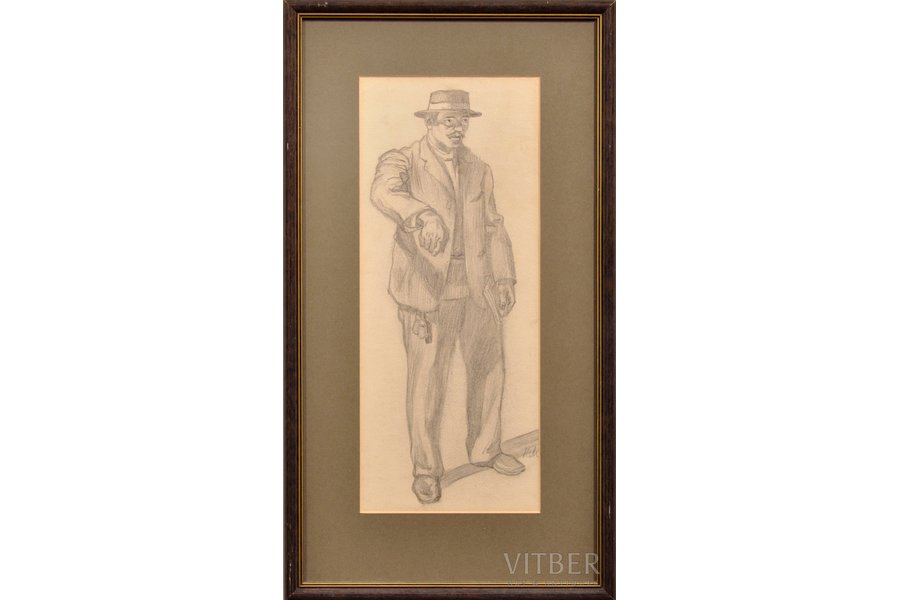 Миесниекс Карлис (1887-1977), "Учитель", бумага, карандаш, 35x15 см