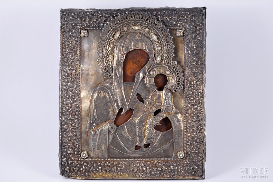 икона, "Иверская Богоматерь", доска, серебро, 84 проба, Российская империя, 1862 г., 31x26.5 см