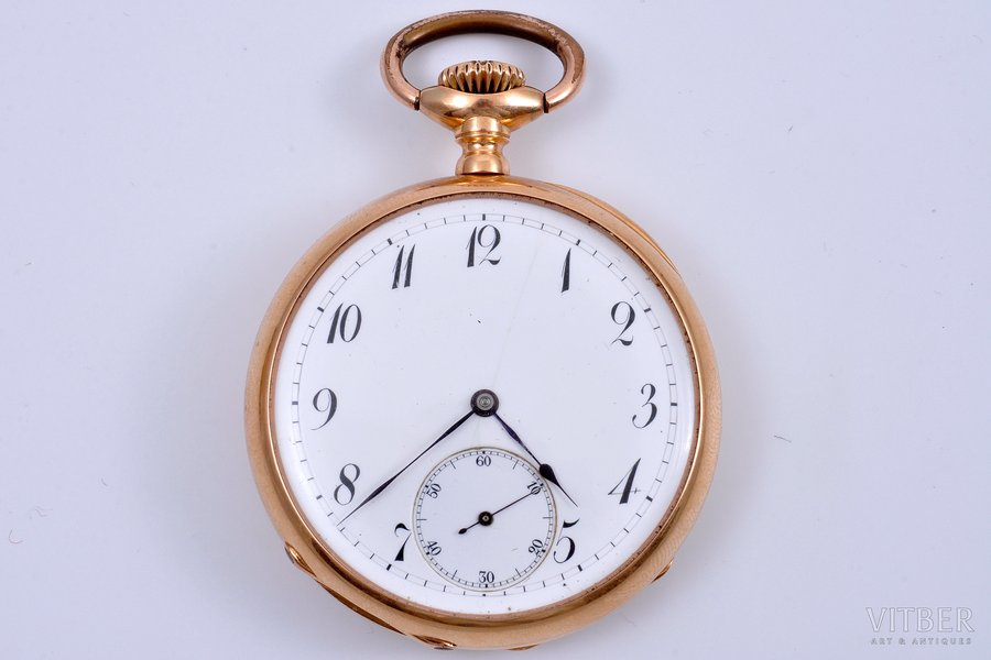 pocket watch, "Patek Philippe & Co", ordered for Riga,escapement,serviceable, Switzerland, the 2nd half of the 19th cent., gold, 750 standart, 106.85 g, Ø 51 mm