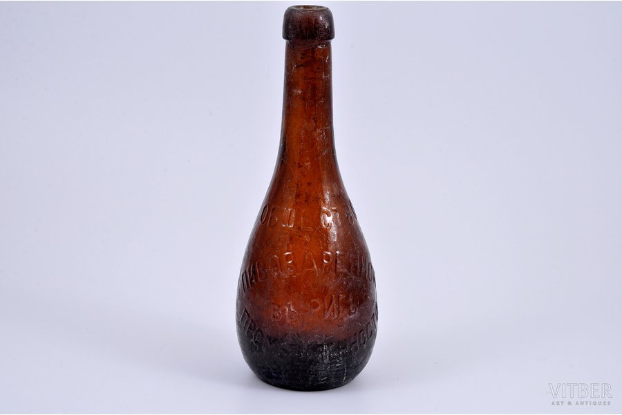 bottle, brewing industry company in Riga, glass, Russia, the beginning of the 20th cent., 21 cm