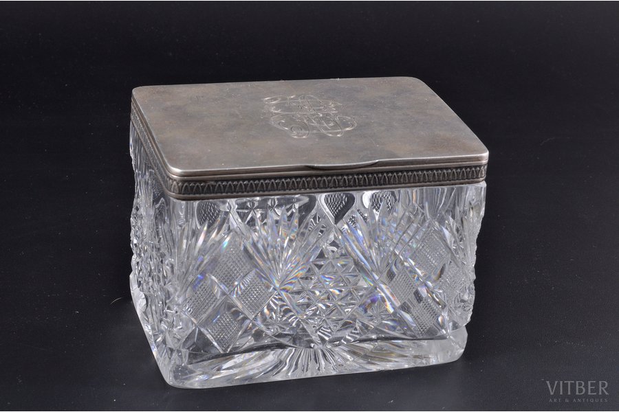 case, silver, crystal glass, 84 standard, 12.7x9x9.5 cm, the beginning of the 20th cent., Russia