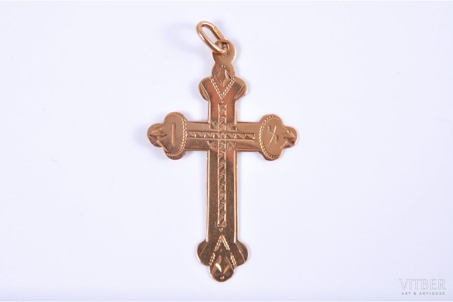 a cross, gold, 56 standard, 1.55 g., the item's dimensions 40х25 cm, the beginning of the 20th cent., Russia