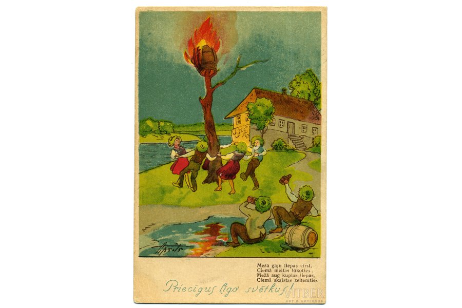 открытка, Поздравительная открытка, рисовал Апситис, 20-30е годы 20-го века, 14x9 см