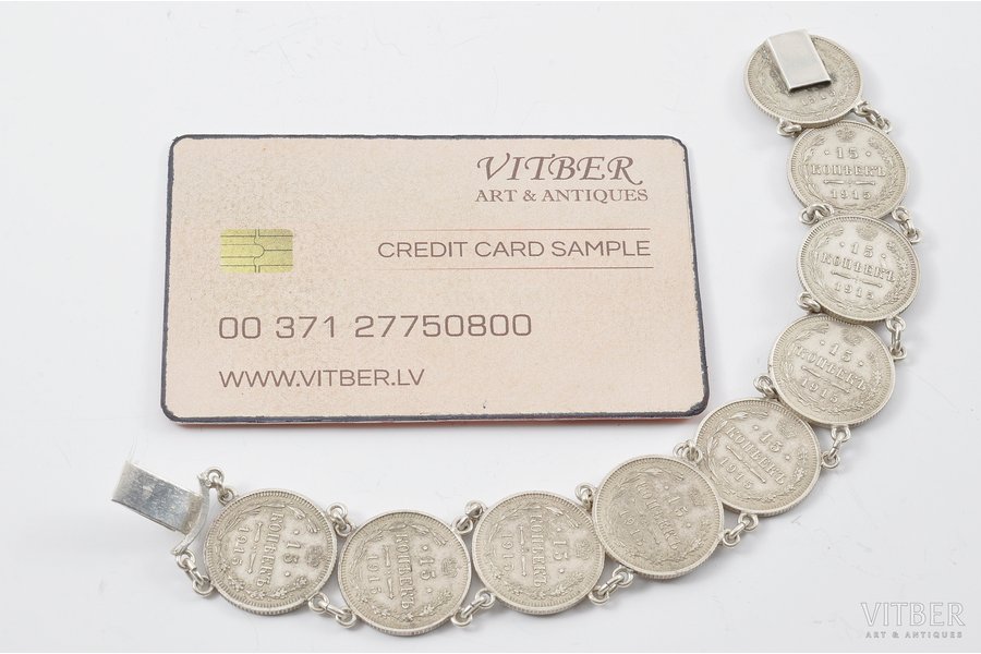 aproce, izdarīta no Krievijas impērijas 15-kapeiku monētām, sudrabs, 28.3 g., Krievijas impērija