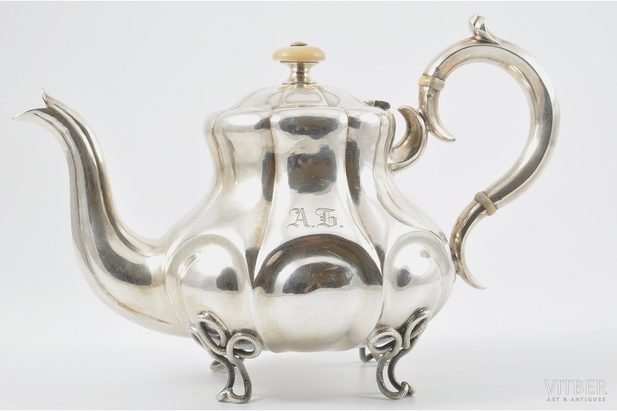 tējkanna (tējas uzlējumam), sudrabs, Meistars Ivan Avdejevs, 84 prove, 444 g, высота 13,3 cm, 1861 g., Maskava, Krievijas impērija