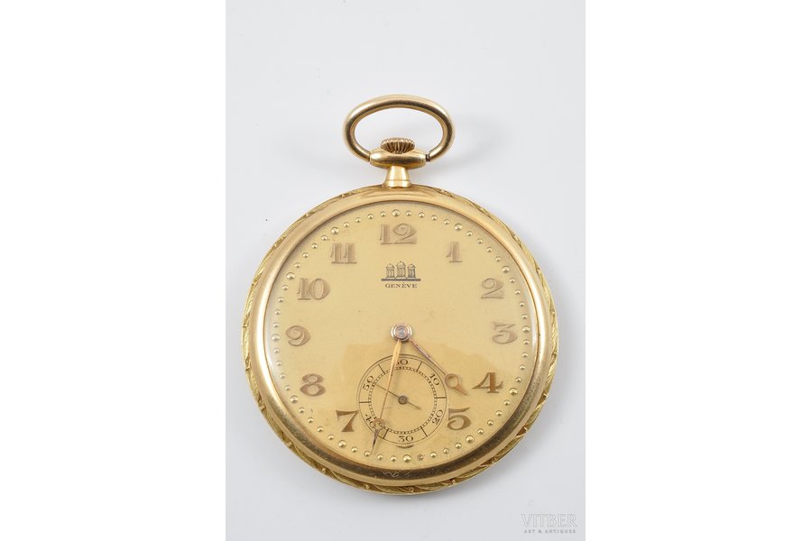 карманные часы, "Geneva", Швейцария, 30-е годы 20го века, золото, 18 K проба, 51,9 г, Ø 4.8 мм
