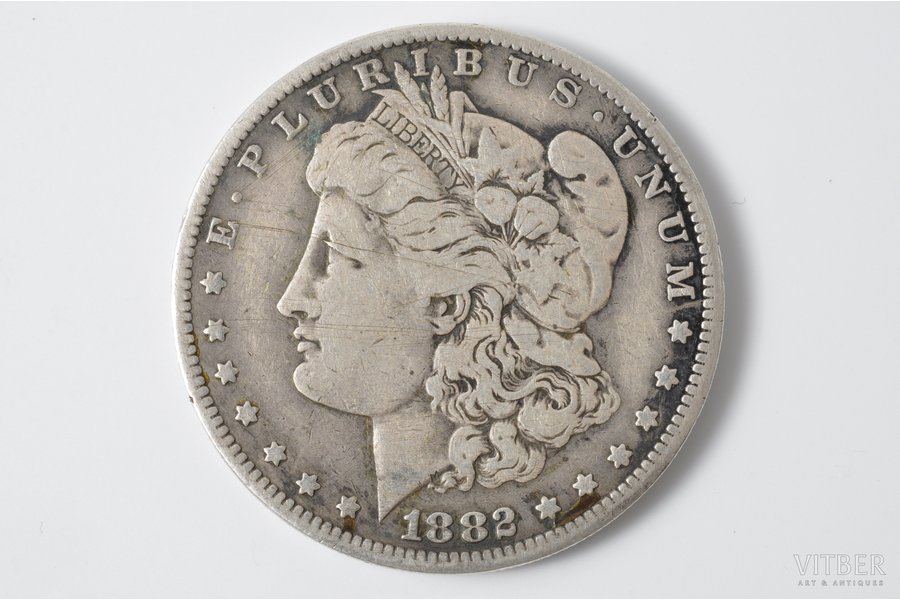 1 dolārs, 1882 g., sudrabs, ASV, 26.2 g, Ø 37.8 mm, VF