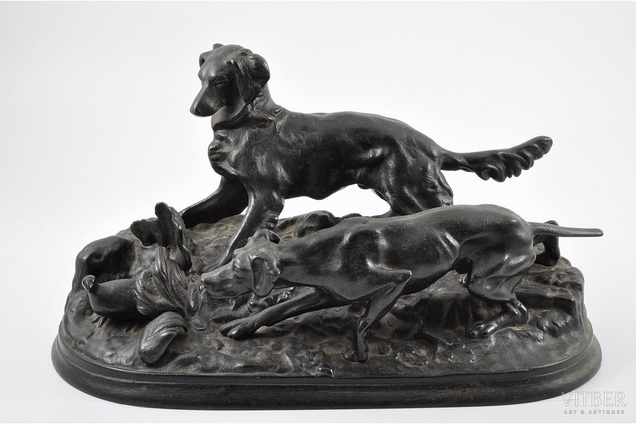 figurative composition, Dogs hunt, cast iron, 20x38.5 cm, weight 6700 g., USSR, Calibration factory of Magnitogorsk, 1958
