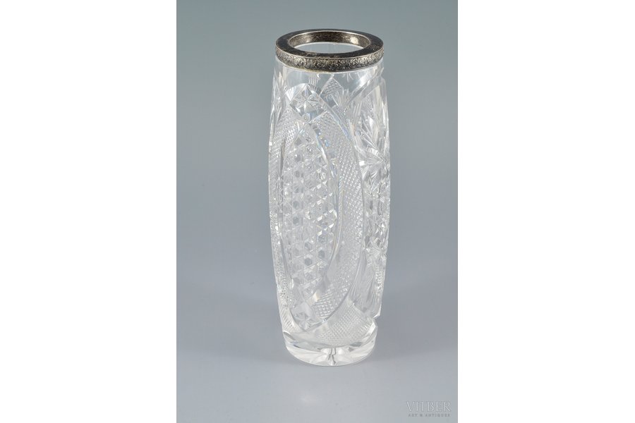 ваза, серебро, хрусталь, 875 проба, 26.5 см, 20-30е годы 20го века, Латвия