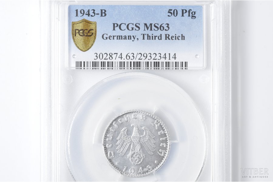 50 pfennig, 1943, B, Germany, MS 63
