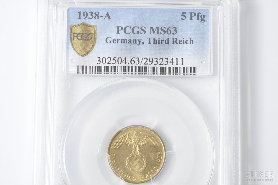 5 pfennig, 1938, A, Germany, MS 63