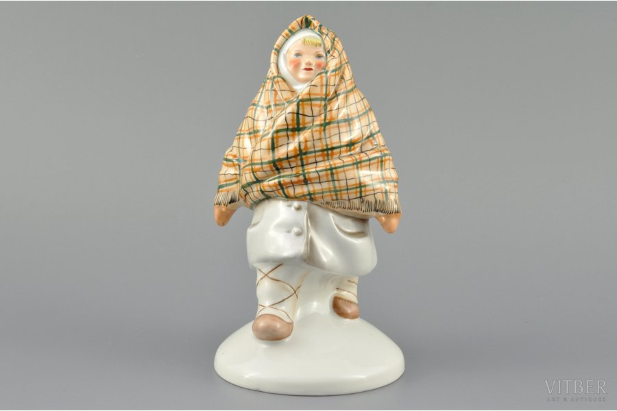 figurine, Girl with headscarf, porcelain, Riga (Latvia), USSR, Riga porcelain factory, handpainted by Mirdza Januza, molder - Augusta Silina, the 40ies of 20th cent., 15 cm, first grade