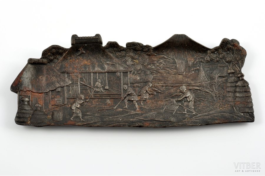tray, "Japanese village", cast iron, 25 x 10 cm, weight 426 g., USSR, Kasli, the 30ties of 20th cent.