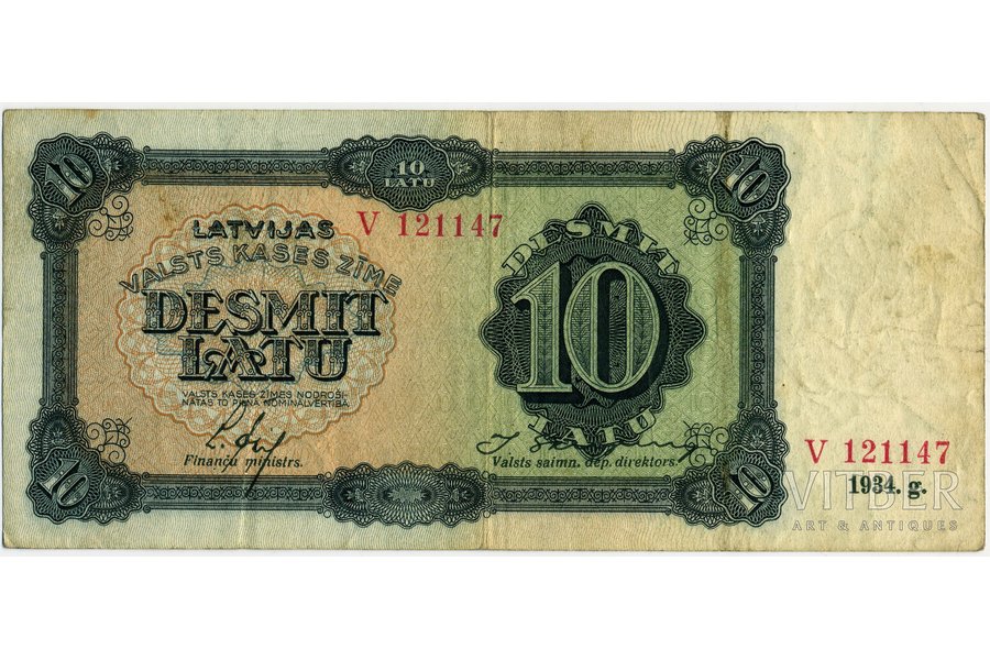 10 lats, 1934, Latvia