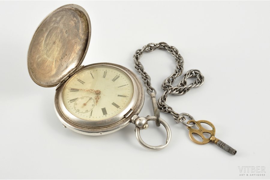 kabatas pulkstenis, Šveice, 19. un 20. gadsimtu robeža, sudrabs, 84 prove, 75.30 (kopējais) g, Ø 52 mm, nedarbojas