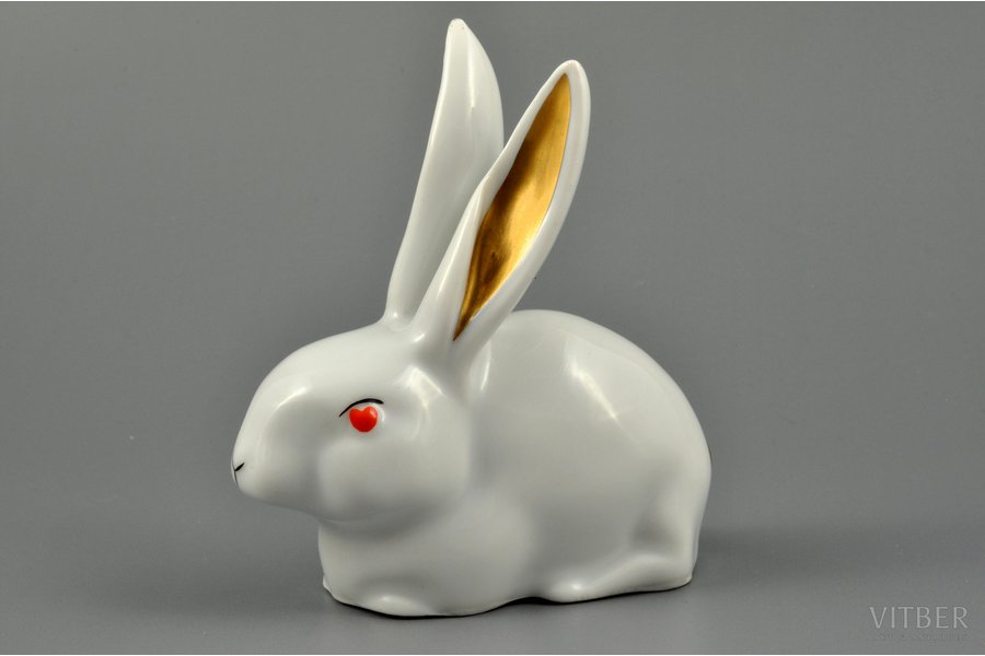 figurine, Hare, porcelain, Riga (Latvia), J.K.Jessen manufactory, the 30ties of 20th cent., 10 x 9 cm, first grade