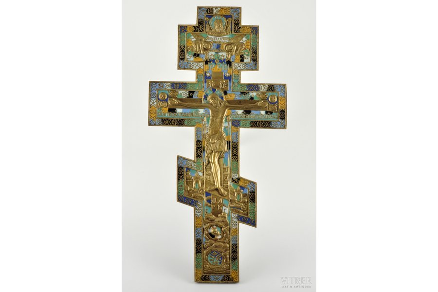 крест, Распятие, медный сплав, 7-цветная эмаль, Российская империя, 2-я половина 19-го века, 40.2 x 20 см, 1524.7 г.