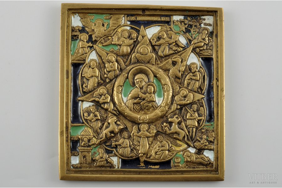 ikona, Neopalimaja Kupina, vara sakausējuma, 4-krāsu emalja, Krievijas impērija, 19. gs. 2. puse, 10.2 x 9.4 cm, 319.30 g.