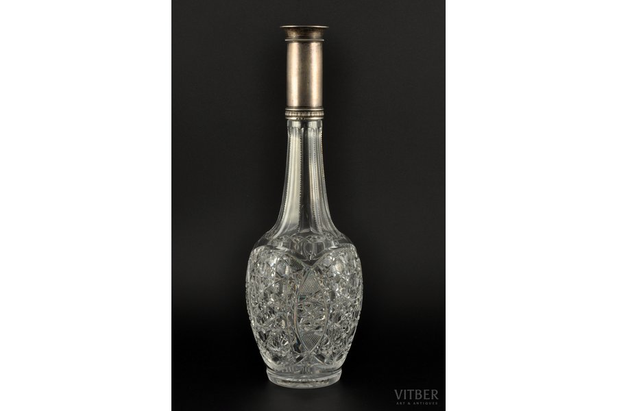 carafe, silver, 84 standard, crystal glass, h = 36 cm, workshop Gashkel S. and Schick I., 1908-1914, St. Petersburg, Russia, without cork