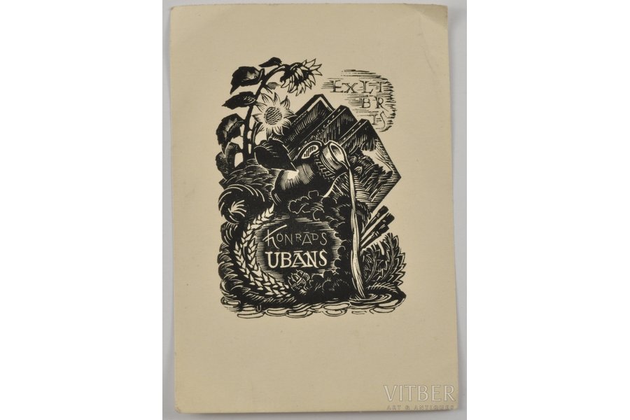 Upitis Peteris (1899-1989), ex Libris, for Konrads Ubans, paper, xylography, 11.5x8 cm