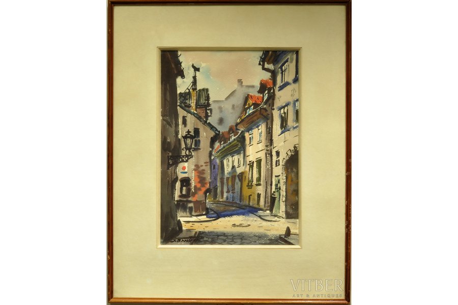 Brekte Janis (1920-1985), Old Riga City, 1967, paper, water colour, 38 x 27 cm