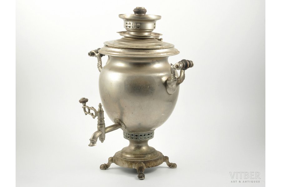 samovar, Alenchikov and Zimin, shape "smooth egg", brass, nickel plating, Russia, the border of the 19th and the 20th centuries, 37.5 cm, weight 4120 g