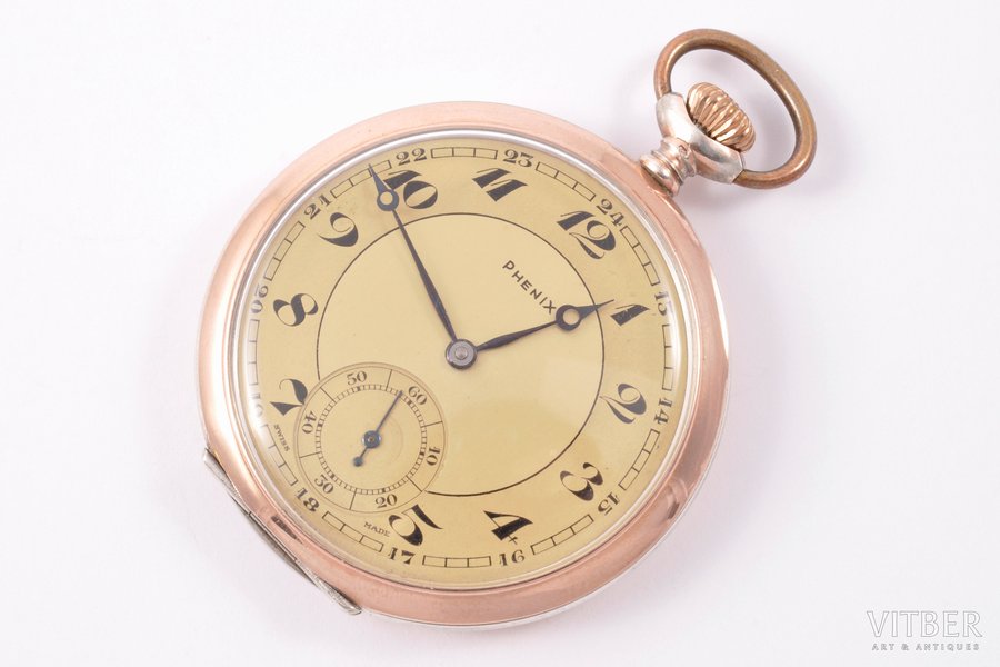 карманные часы, "Phenix", медаль 1900 г.,Париж, Швейцария, рубеж 19-го и 20-го веков, серебро, 800 проба, 65.3 г, Ø 50 мм, исправные