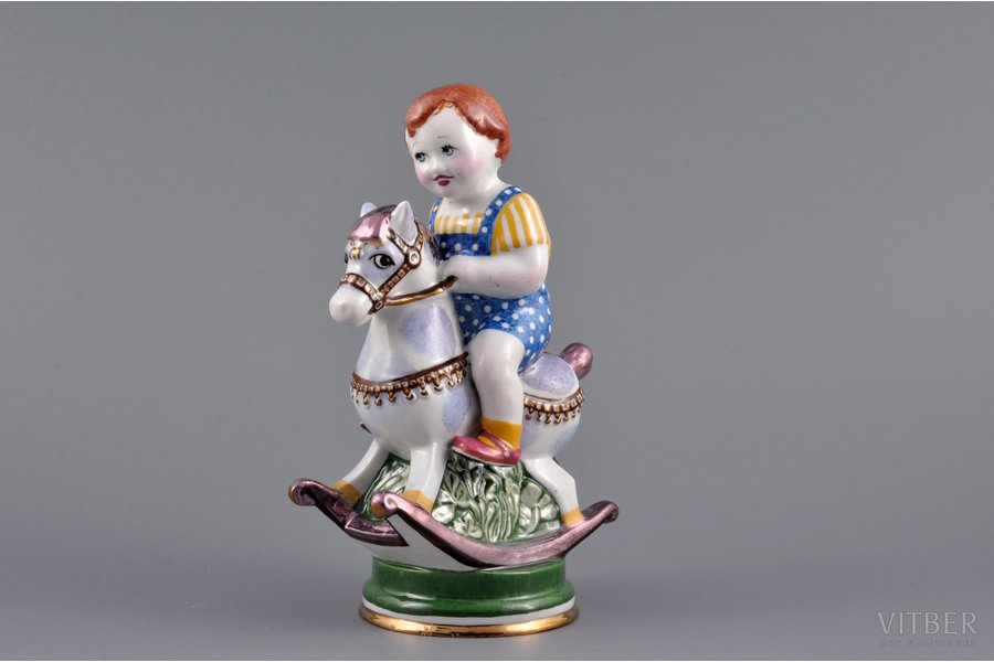 figurine, Boy on a horse, porcelain, Riga (Latvia), USSR, sculpture's work, Riga porcelain factory, handpainted by Antonina Pashkevich, molder - S. Bolzan-Golumbovskaja, the 50ies of 20th cent., 16.5 cm