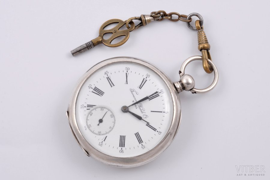 карманные часы, "Tavannes Watch Co", KAMA, Швейцария, серебро, 875 проба, 75.75 г, Ø 50 мм, заводные с ключом, исправные