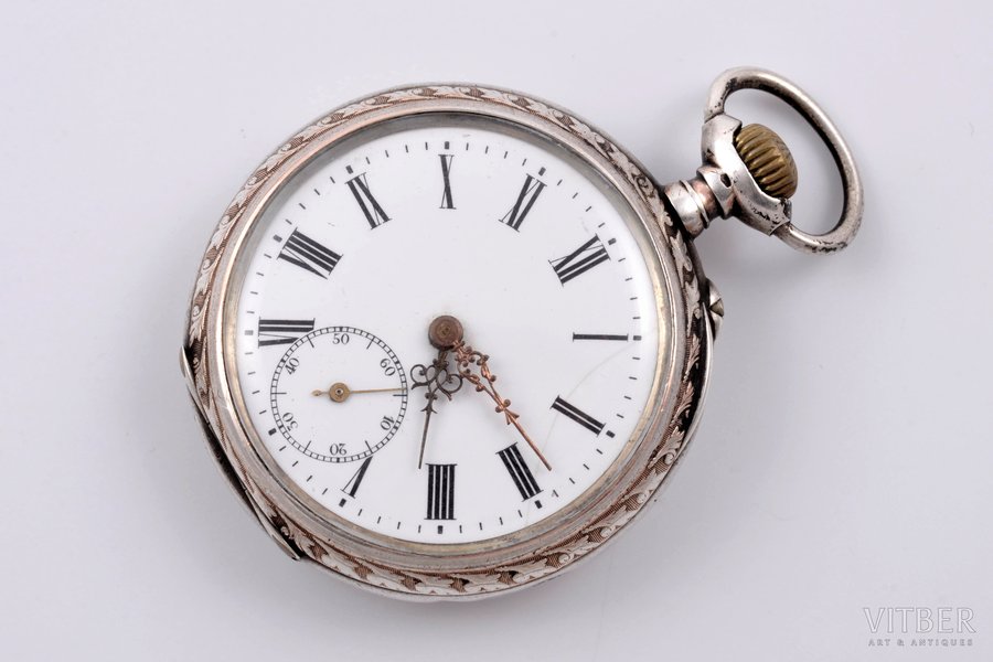 pocket watch, without trademark, Germany, the 18th cent., silver, 800 standart, 78.65 g, Ø 48 mm, in working order