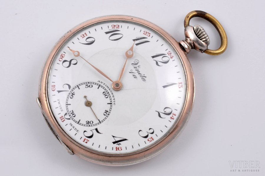 pocket watch, "Vineta", Grands Prix Paris Bruxelles Geneve, Switzerland, silver, 800 standart, 69.95 g, Ø 51 mm, working well
