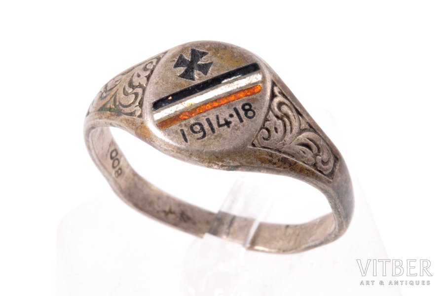 кольцо, Первая мировая война, серебро, 800 проба, 3.50 г., размер кольца 19, начало 20-го века, Германия