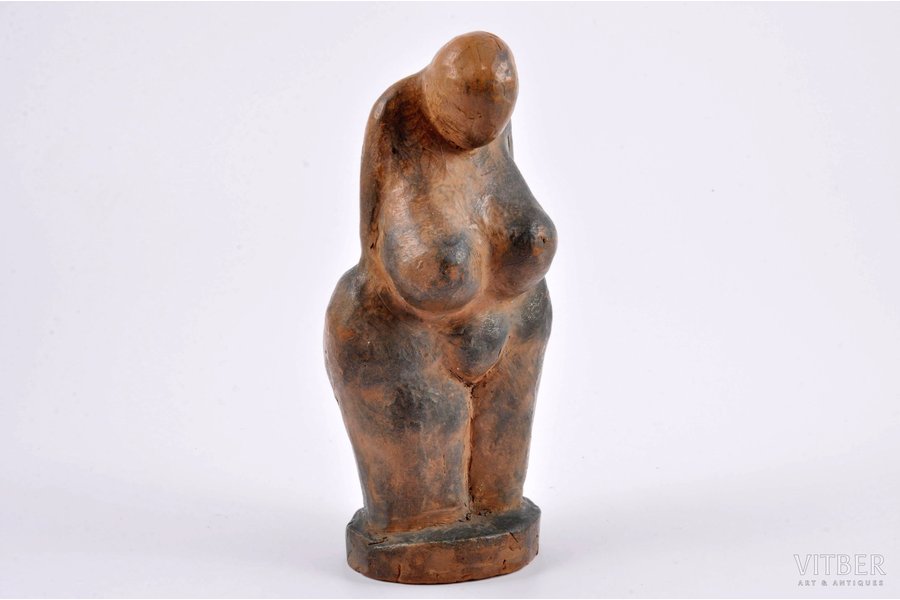 figurine, woman figure in Nude style, ceramics, Riga (Latvia), sculpture's work, 1937, 16 cm, sculptor's signature on base V.J. 1937