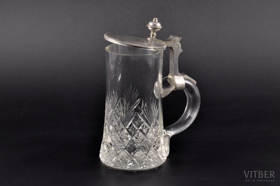 beer mug, crystal, methal, Germany (?), the beginning of the 20th cent., h 15.7 cm