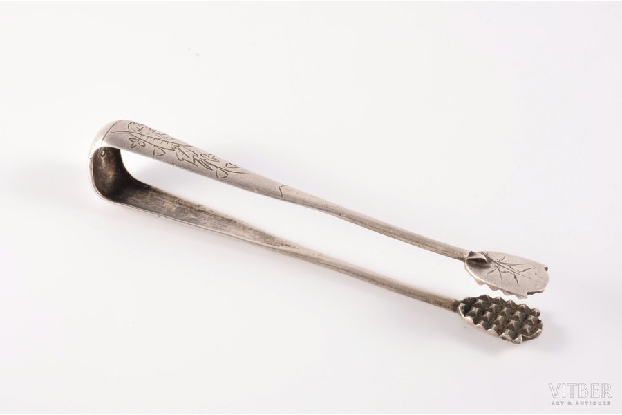 sugar tongs, silver, 84 standard, 29.05 g, engraving, 12.5 cm, the border of the 19th and the 20th centuries, St. Petersburg, Russia