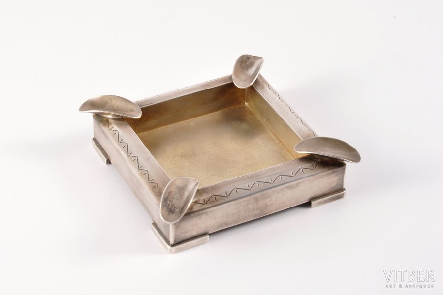 ashtray, silver, 875 standard, 73.90 g, 8.4 x 7.6 x 2.2 cm, 1969, Riga, USSR
