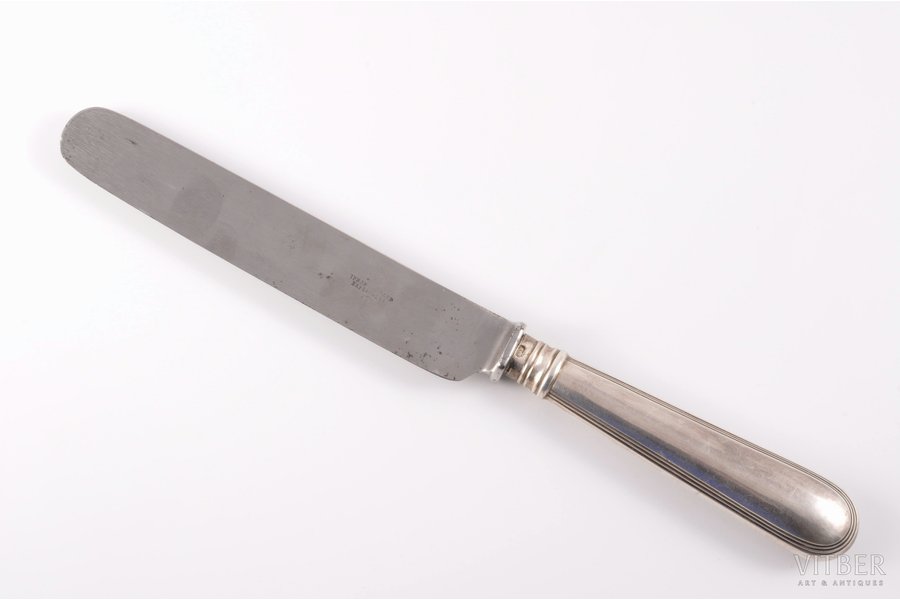 knife, silver, blade (steel) - Varipayev Brothers, 84 standart, 1888, (item's weight) 149.25 g, N. Yanichkin's workshop, St. Petersburg, Russia, 27.5 cm