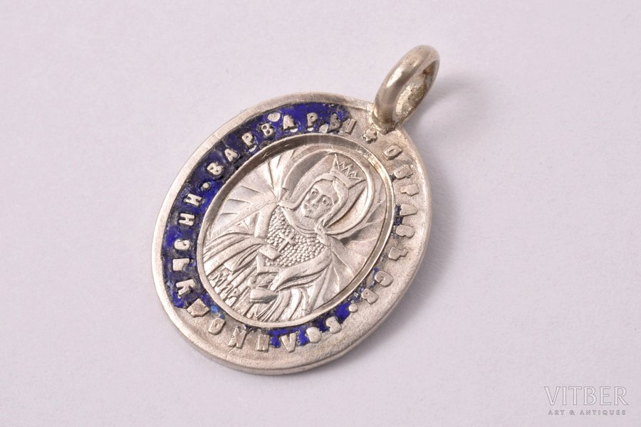 a pendant, pendant icon, Great Martyr Barbara and Healer Panteleimon, silver, 84 standard, 1.75 g., the item's dimensions 2.3 x 1.58 cm, 1908-1917, Kostroma, Russia