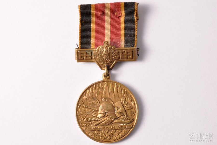 медаль, Общество латвийских пожарных, Латвия, 20е-30е годы 20го века, 39.5 / Ø 35 мм