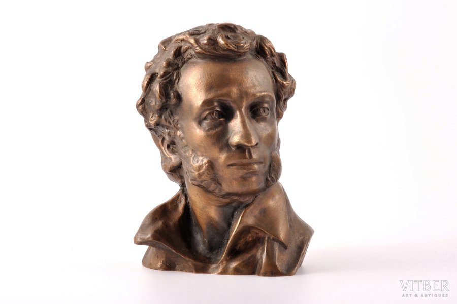 bust, Alexander Sergeyevich Pushkin, bronze, 17.6 x 13.3 cm, USSR, the 20th cent.