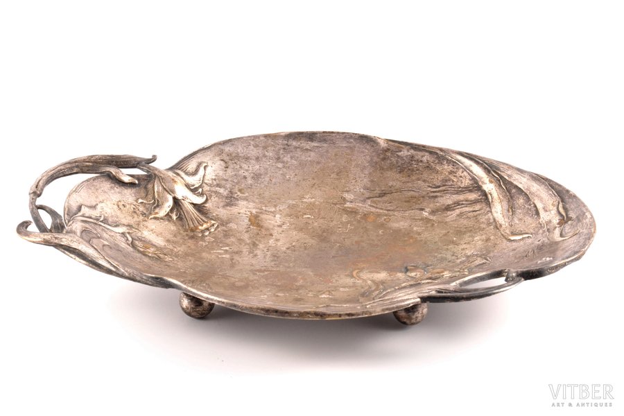 candy-bowl, Art Nouveau, "Warszawa" Plewkiewicz, brass, silver plated, Congress Poland, the border of the 19th and the 20th centuries, 32 x 21.5 x 4 cm