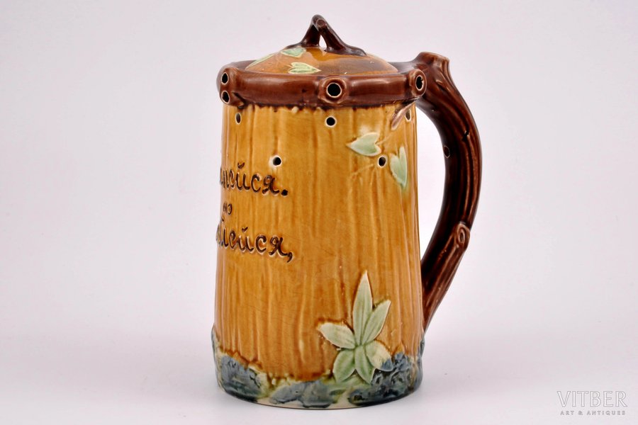 a cup, "Get drunk, but not spill yourself", M.S. Kuznetsov manufactory, Russia, the border of the 19th and the 20th centuries, 17 cm, lid (branch) handle high quality restoration