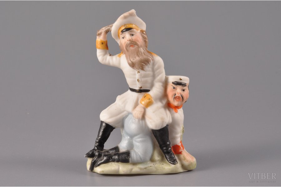 figurine, As Russian Cossack Japanese punished, bisque, Russia, the beginning of the 20th cent., 7 cm